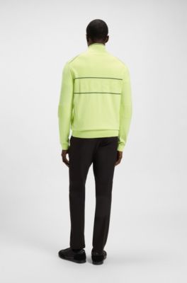 Pull en coton m&eacute;lang&eacute; d&eacute;perlant &agrave; encolure zipp&eacute;e, Chaux