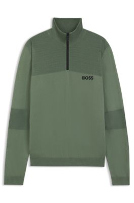 Water-repellent zip-neck sweater in a cotton blend, Light Green