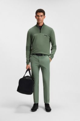 Water-repellent zip-neck sweater in a cotton blend, Light Green