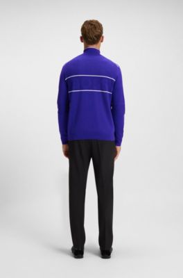 Water-repellent zip-neck sweater in a cotton blend, Blue