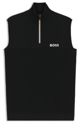 Sleeveless cotton-blend sweater with zip neck, Black