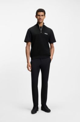 Jersey sin mangas de algod&oacute;n con cuello con cremallera, Negro