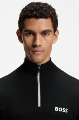 Sleeveless cotton-blend sweater with zip neck, Black
