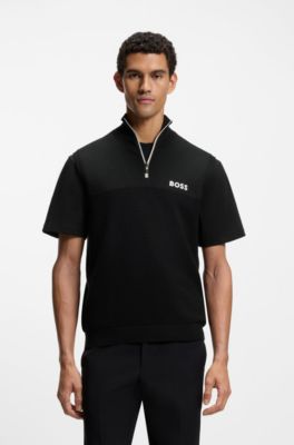 Sleeveless cotton-blend sweater with zip neck, Black