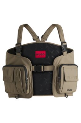Vest-style backpack with multiple pockets, Brown