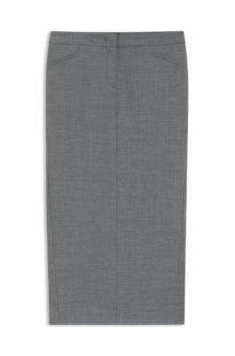 Falda l&aacute;piz en lana virgen jaspeada, Gris oscuro
