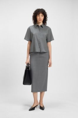 Falda l&aacute;piz en lana virgen jaspeada, Gris oscuro