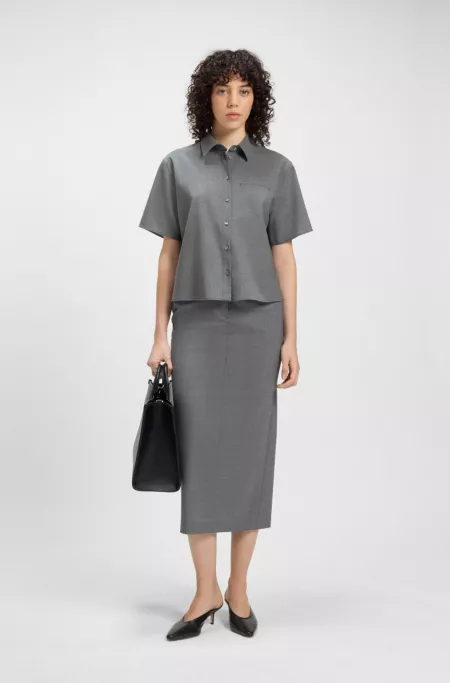 Melange pencil skirt in virgin wool