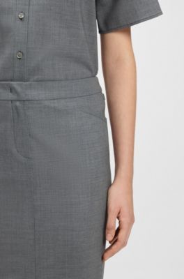 Melange pencil skirt in virgin wool, Dark Grey
