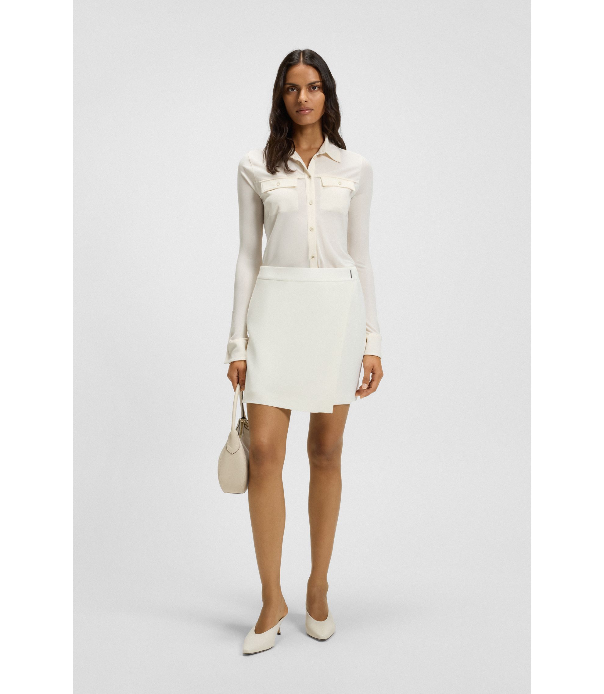 BOSS - Wrap-front mini skirt in crepe - White