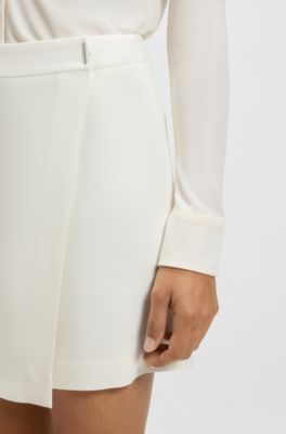 Wrap-front mini skirt in crepe, White