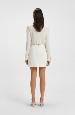 Wrap-front mini skirt in crepe, White