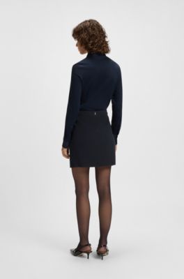 Minifalda de crep&eacute; con parte delantera cruzada, Azul oscuro