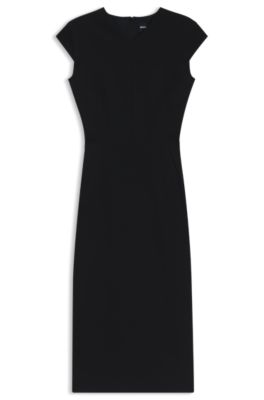 Vestido de manga casquillo en tejido el&aacute;stico, Negro