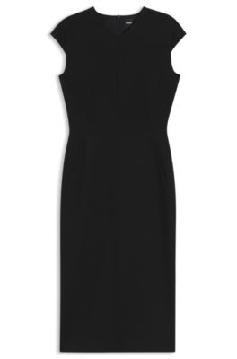 Stretch-fabric dress with cap sleeves, Black