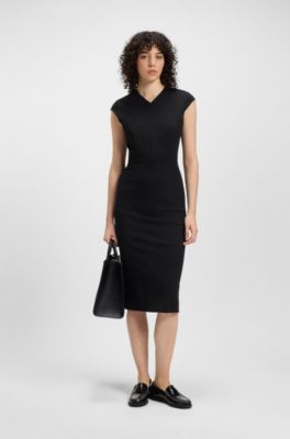 Vestido de manga casquillo en tejido el&aacute;stico, Negro