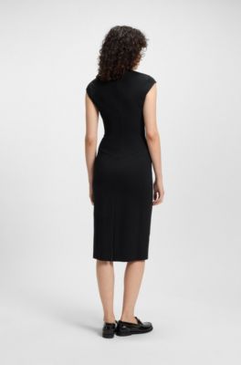 Stretch-fabric dress with cap sleeves, Black