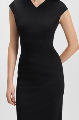 Stretch-fabric dress with cap sleeves, Black