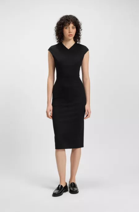 Stretch-fabric dress with cap sleeves
