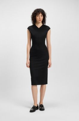 Stretch-fabric dress with cap sleeves, Black