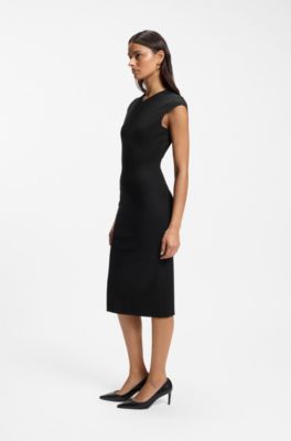 Stretch-fabric dress with cap sleeves, Black