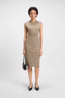 Robe en tissu stretch &agrave; mancherons, Brun chin&eacute;