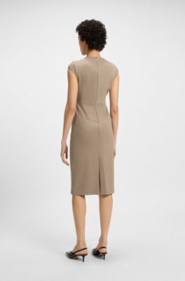 Stretch-fabric dress with cap sleeves, Light Brown