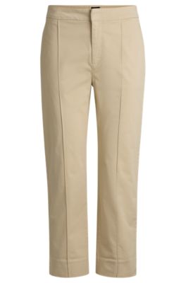 Chinos tapered fit de raso de algod&oacute;n el&aacute;stico, Beige claro