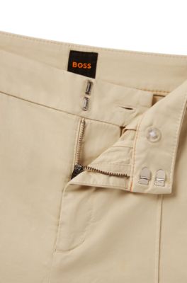 Chinos tapered fit de raso de algod&oacute;n el&aacute;stico, Beige claro