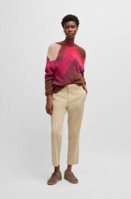 Chinos tapered fit de raso de algod&oacute;n el&aacute;stico, Beige claro