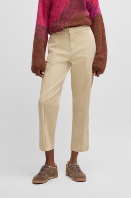Chinos tapered fit de raso de algod&oacute;n el&aacute;stico, Beige claro