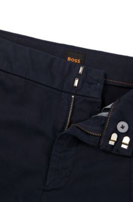 Chinos tapered fit de raso de algod&oacute;n el&aacute;stico, Azul oscuro