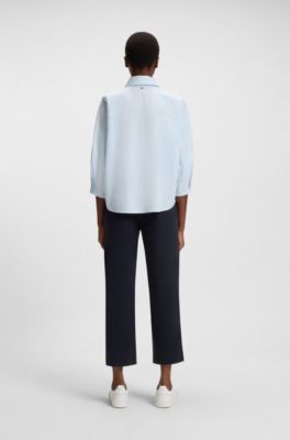 Chinos tapered fit de raso de algod&oacute;n el&aacute;stico, Azul oscuro