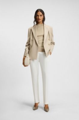 Pantalones slim fit con aberturas en los dobladillos, Blanco