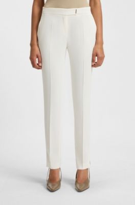 Slim-fit trousers with hem slits, White