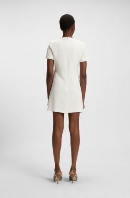 Vestido recto en crep&eacute; suave, Blanco