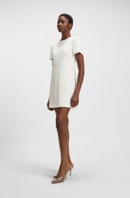Vestido recto en crep&eacute; suave, Blanco