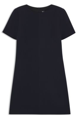 Vestido recto en crep&eacute; suave, Azul oscuro