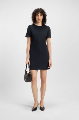 Vestido recto en crep&eacute; suave, Azul oscuro
