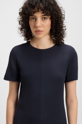 Vestido recto en crep&eacute; suave, Azul oscuro