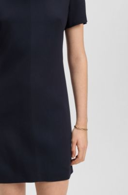 Vestido recto en crep&eacute; suave, Azul oscuro