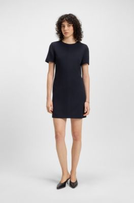 Robe droite en cr&ecirc;pe doux, Bleu fonc&eacute;