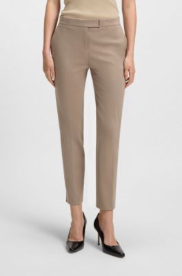 Pantalones slim fit de tejido el&aacute;stico punto Milano, Marr&oacute;n claro