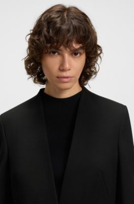 Blazer regular fit sin cuello con bot&oacute;n met&aacute;lico, Negro