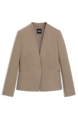 Blazer regular fit sin cuello con bot&oacute;n met&aacute;lico, Marr&oacute;n claro