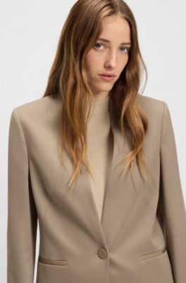 Blazer regular fit sin cuello con bot&oacute;n met&aacute;lico, Marr&oacute;n claro