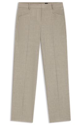 Pantalones relaxed fit en lana virgen jaspeada, Beige claro