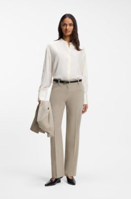 Pantalones relaxed fit en lana virgen jaspeada, Beige claro