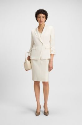 Slim-fit blazer with press-stud closure, White