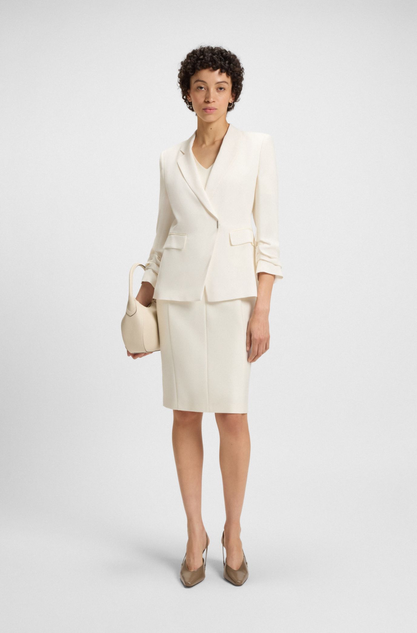 ジャケット BOSS Woman Jacket White 50531883 118 BOSS - Slim-fit blazer with press-stud closure - White